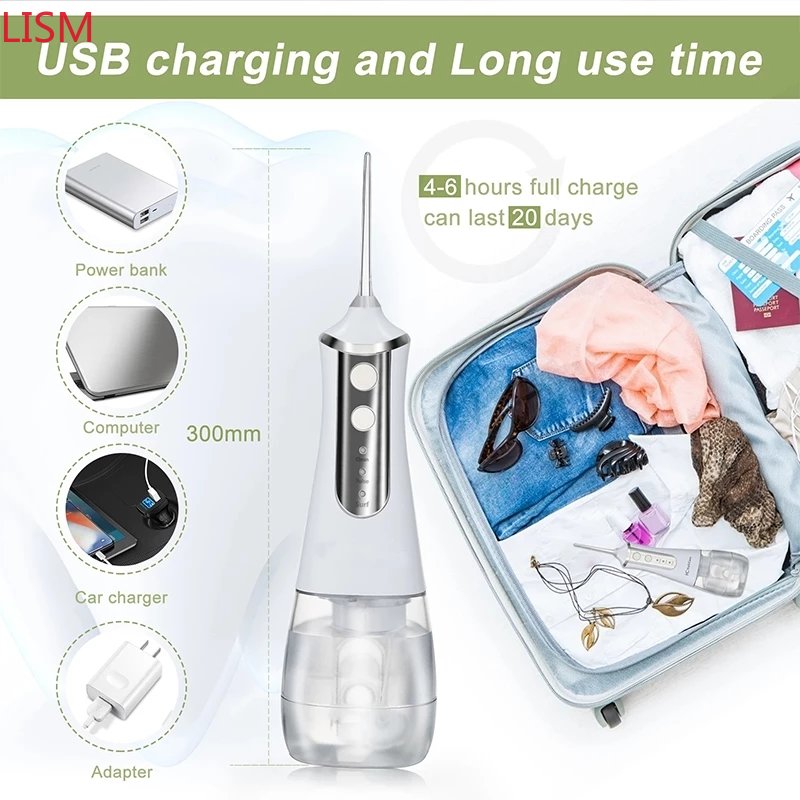 LISM Portable Oral Irrigator Water Flosser Dental Water Jet Tools Pick Cleaning Teeth 350ML 5 Nozzles Mouth Washing MachineFloss - Imagem 5